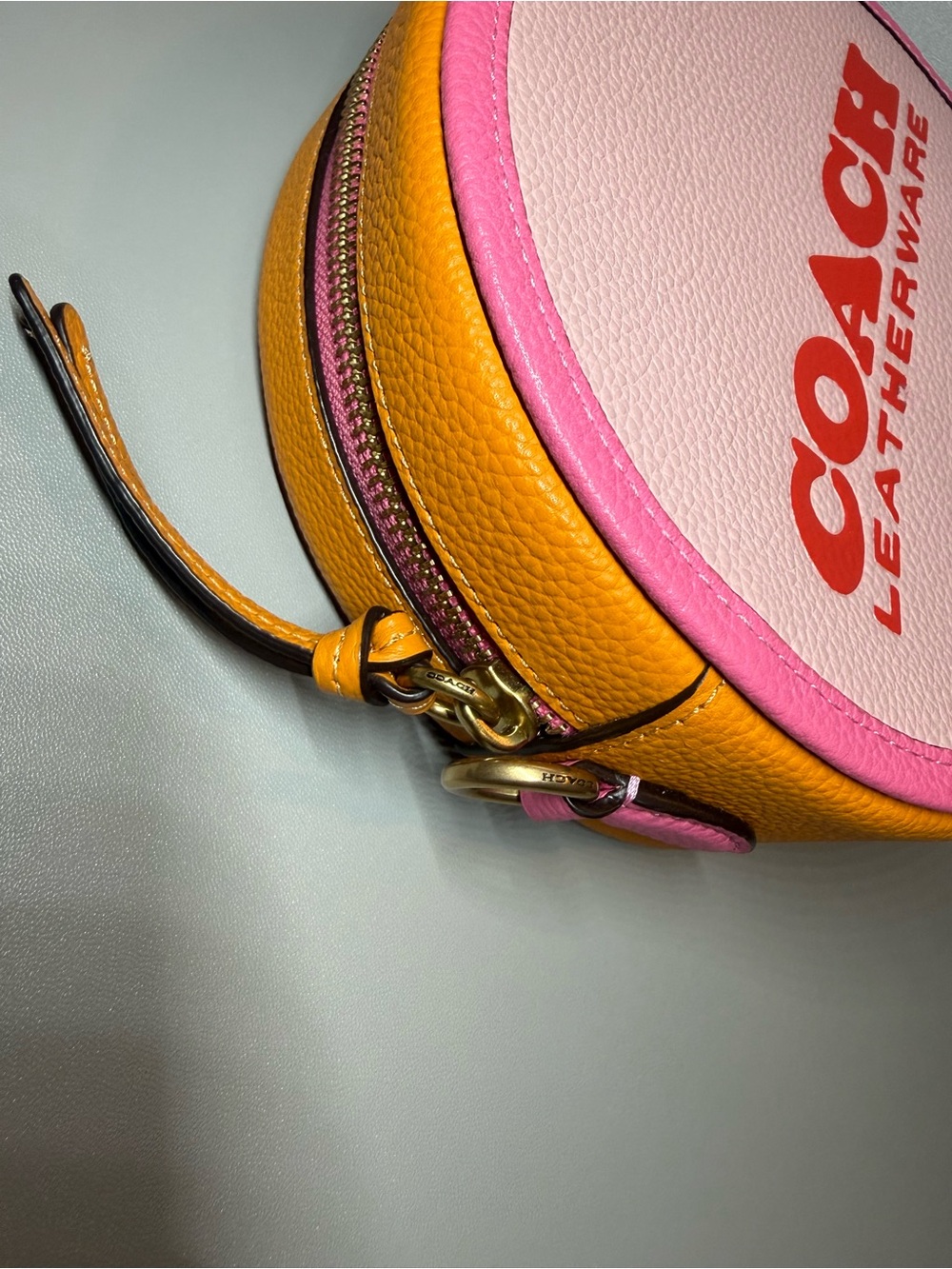 Coach Round Pink and Yellow Leather Crossbody - Picture 4 of 10